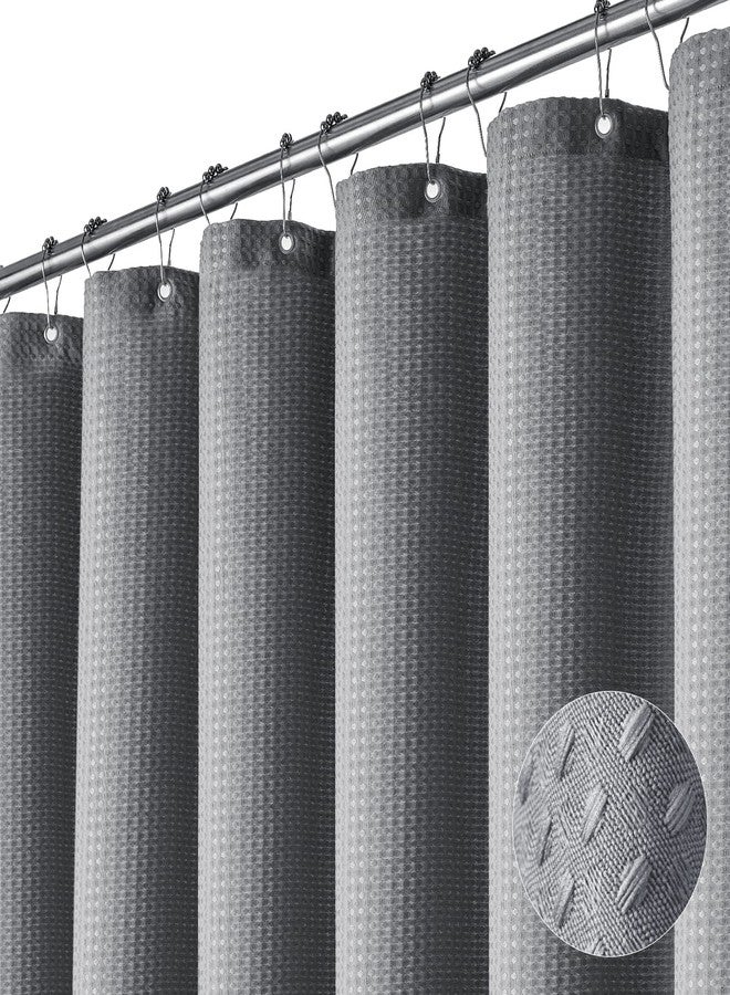 Dynamene Extra Long Shower Curtain,96 Inch Long Waffle Weave Weighted Thick Cloth Bathroom Shower Curtain, Neutral Heavy Duty Hotel Bath Curtain Set with 12 Plastic Hooks,72x96,Grey/Gray - Image 1